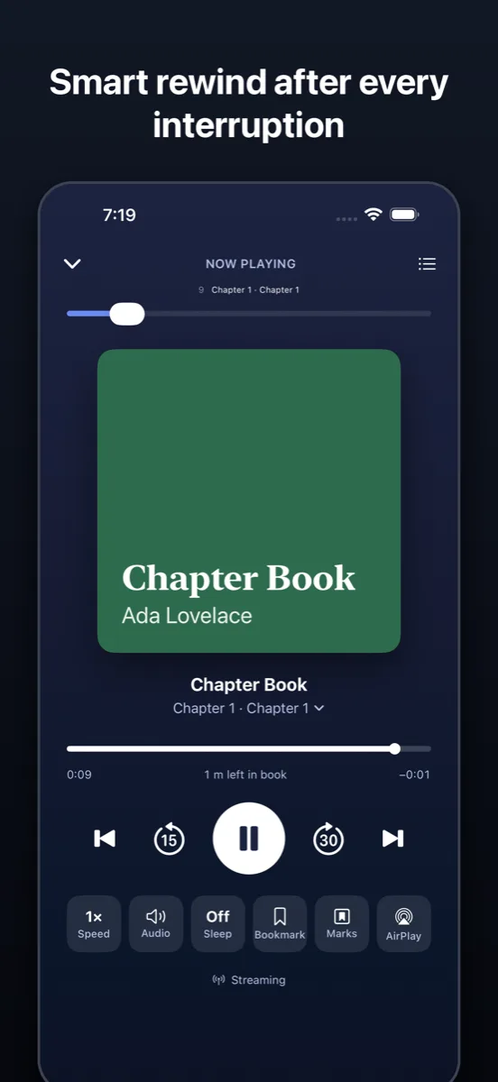Bookster full-screen audiobook player