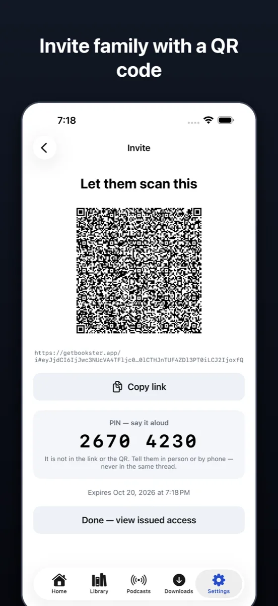 Sharing a library with a QR code invite